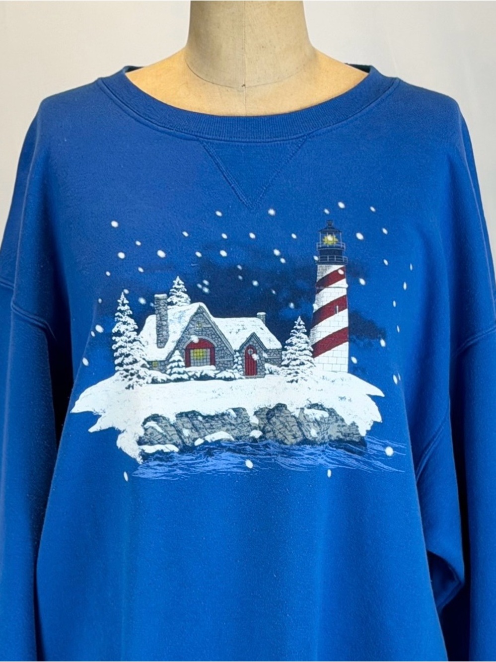 VINTAGE 80s 90s lighthouse winter Christmas graphic crewneck sweatshirt sweater